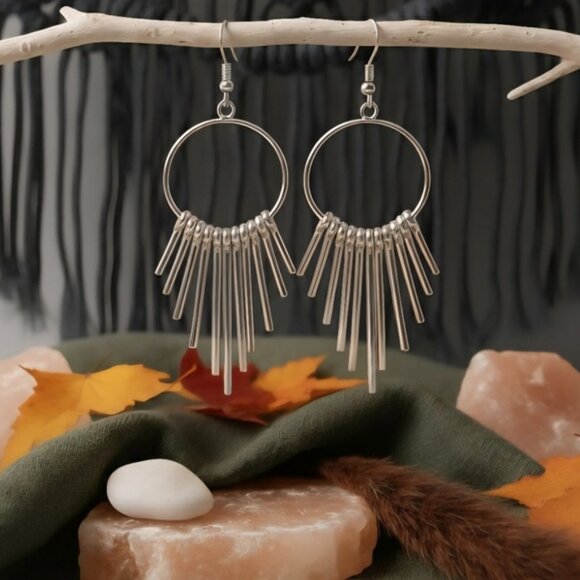 Silver Spikes Drop Dangle Silver Earrings  Boho Chic Statement Unique Jewelry - Picture 10 of 12